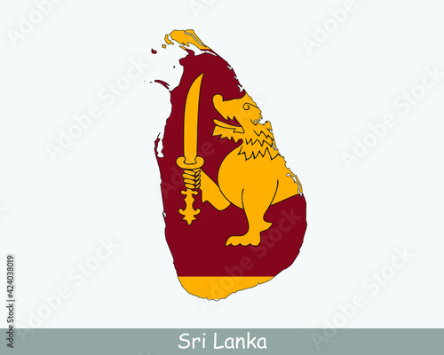 Sri Lanka Flag Map. Map of the Democratic Socialist Republic of Sri Lanka with the Sri Lankan national flag isolated on a white background. Vector Illustration.