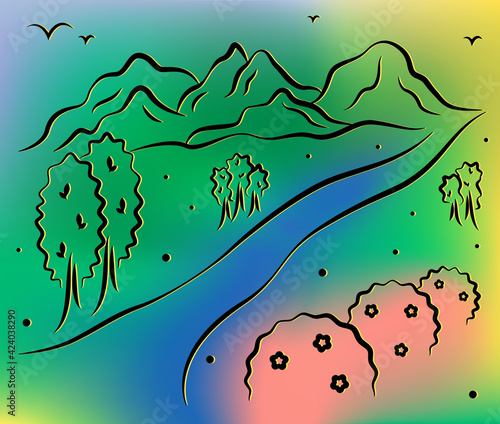Crypto art graphic landscape mountains nature gradient background