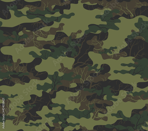 Green forest camouflage print, repeat print. Vector