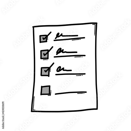 Check list doodle vector icon. Drawing sketch illustration hand drawn line eps10