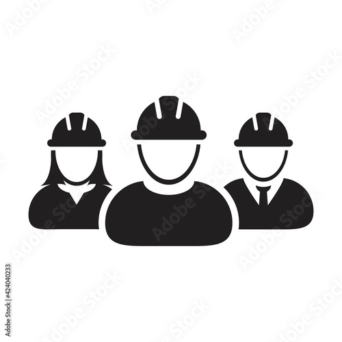 Labor icon vector group of construction builder people persons profile avatar for team work with hardhat helmet in a glyph pictogram illustration