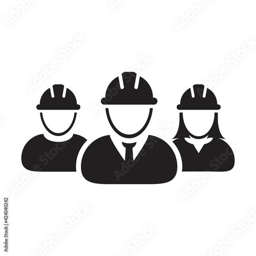 Factory worker icon vector group of construction builder people persons profile avatar for team work with hardhat helmet in a glyph pictogram illustration