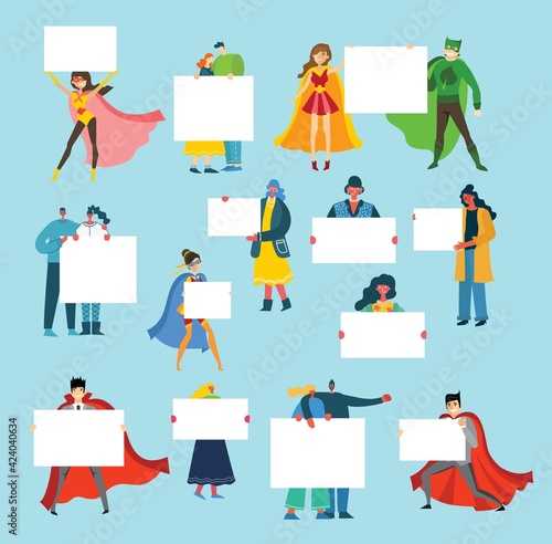 Vector illustration of people with banner for use in advertising, presentations, brochures, blogs, documents and forms