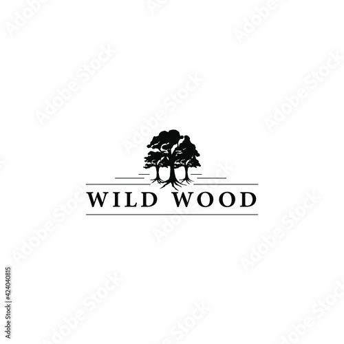 Forest camping logo emblem vector illustration outdoor adventure