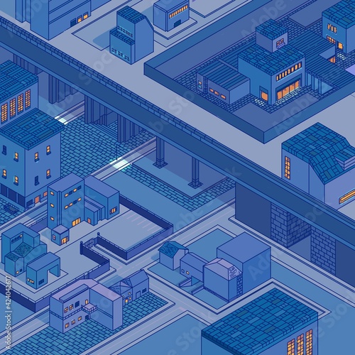 isometric view of a modern city blue color 