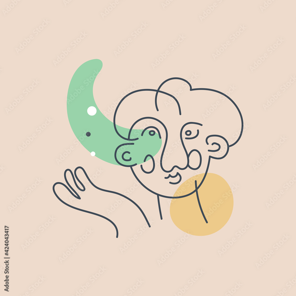 Abstract happy female face with hand of vector illustrations