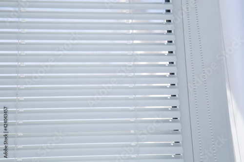 Iron blinds on the window. The blinds are white.