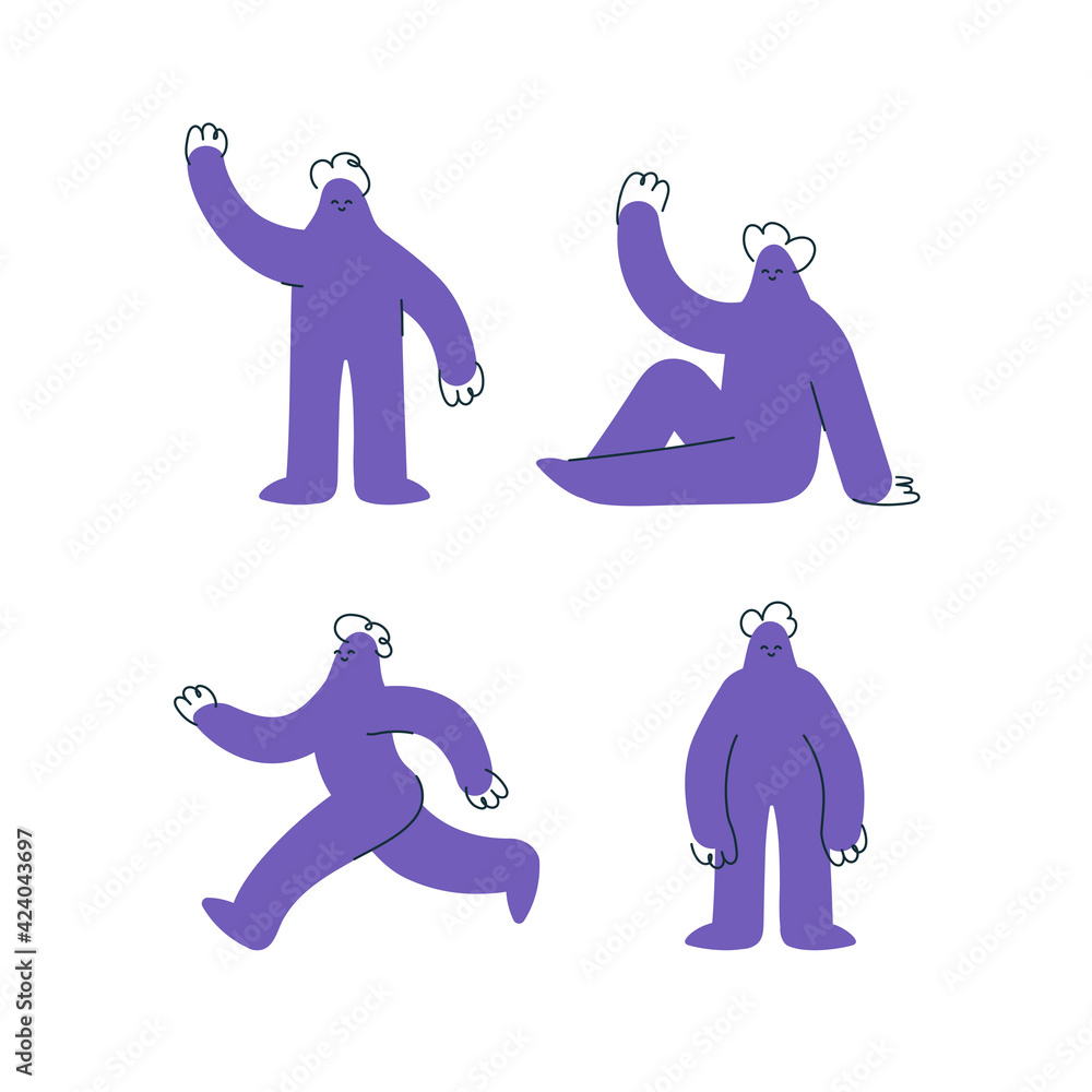 Set of funny purple hand drawn human characters on white Set of funny purple hand drawn human characters on white