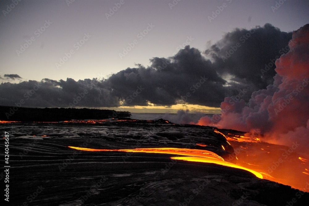 Coulées de lave du volcan Kilauea à Hawaii