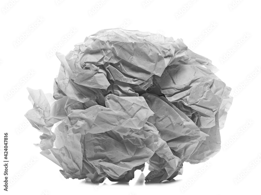 White crumpled paper ball isolated on white background 