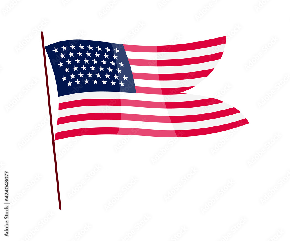 Fototapeta premium Waving flag. American flag on white background. National flag waving symbol. Banner design element