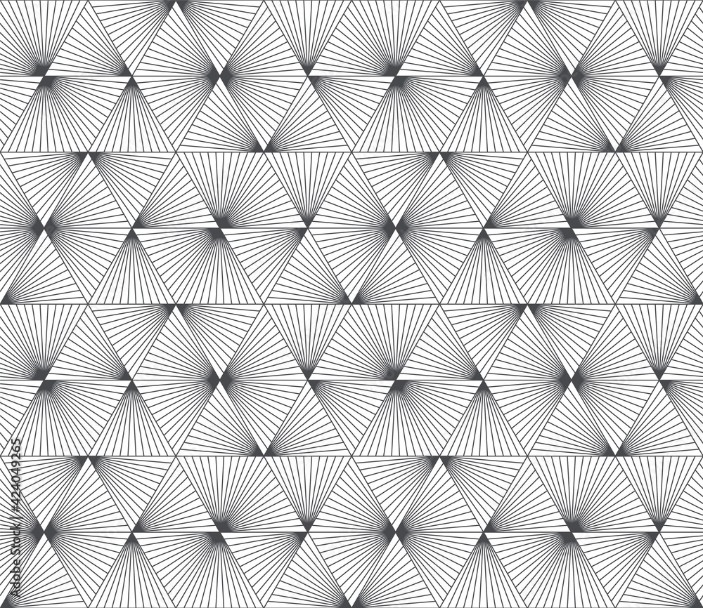 Pattern with white and black lines forming stylish ornamental backdrop. Seamless linear texture. Modern geometric background.