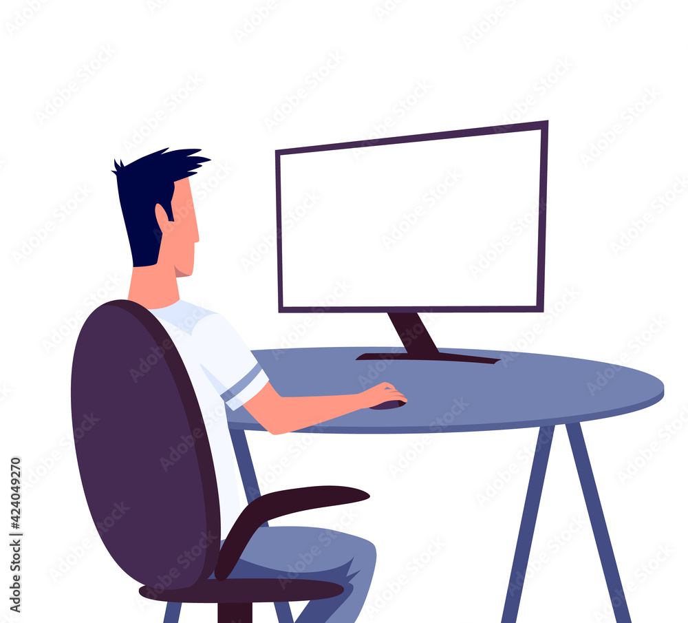 Fototapeta premium Online meeting. Online communication concept. Man in home office. Remote online work. Stay at home illustration