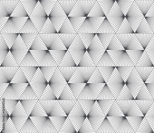 Pattern with white and black lines forming stylish ornamental backdrop. Seamless linear texture. Modern geometric background. © Seampatt