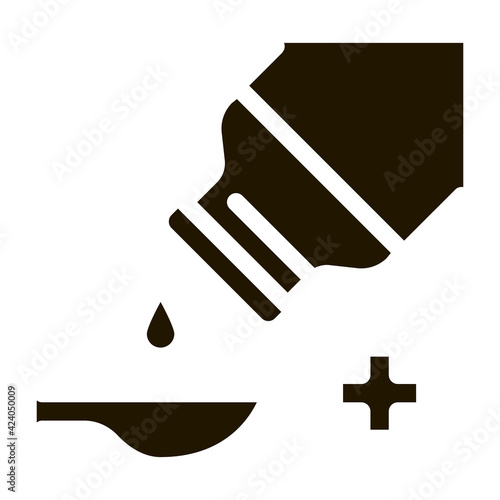 drip syrup into spoon glyph icon vector. drip syrup into spoon sign. isolated symbol illustration