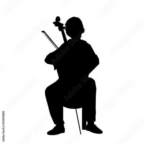 Silhouette boy playing musical instrument Cello.