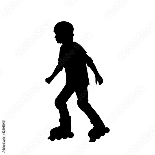 Silhouette boy skating on the rollerblades