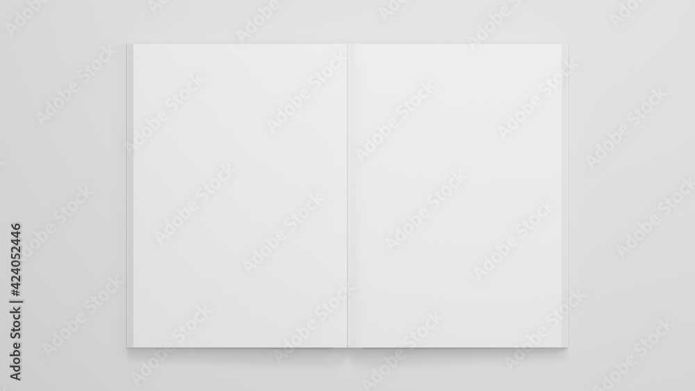 A4 white book mockup. Empty open book a4 format. Clean spread of the book mockup. A4 white book mockup. Empty open book a4 format. Clean spread of the book mockup.