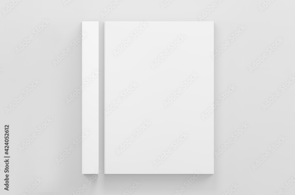 A4 white book mockup. Empty book a4 format. Clean book cover with book's spine mockup top view A4 white book mockup. Empty book a4 format. Clean book cover with book's spine mockup top view