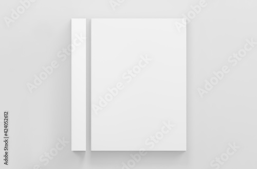 A4 white book mockup. Empty book a4 format. Clean book cover with book's spine mockup top view photo