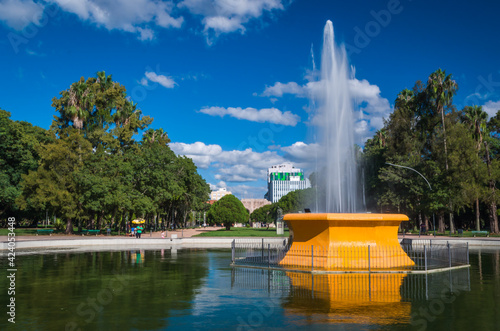 Porto Alegre, Rio Grande do Sul, Brazil, March 29 - 2021: Fountain of redemption square on a beautiful weekend photo