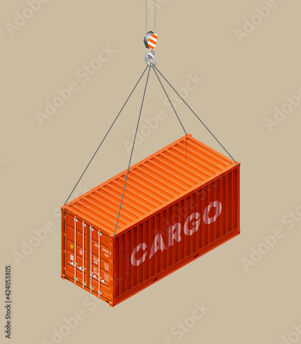 3D Isometric shipping cargo 20 foot container delivery with closed doors. Large metal 20 ft containers for transportation. Delivery of cargo shipping. illustration