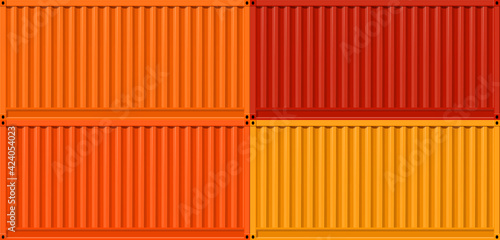 Flat side view express shipping cargo 20 foot four container delivery. Large metal 20 ft containers for transportation. Delivery of cargo shipping. illustration