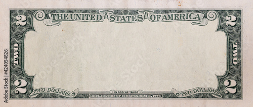 Φωτογραφία Reverse of 2 US dollar banknote with empty middle area