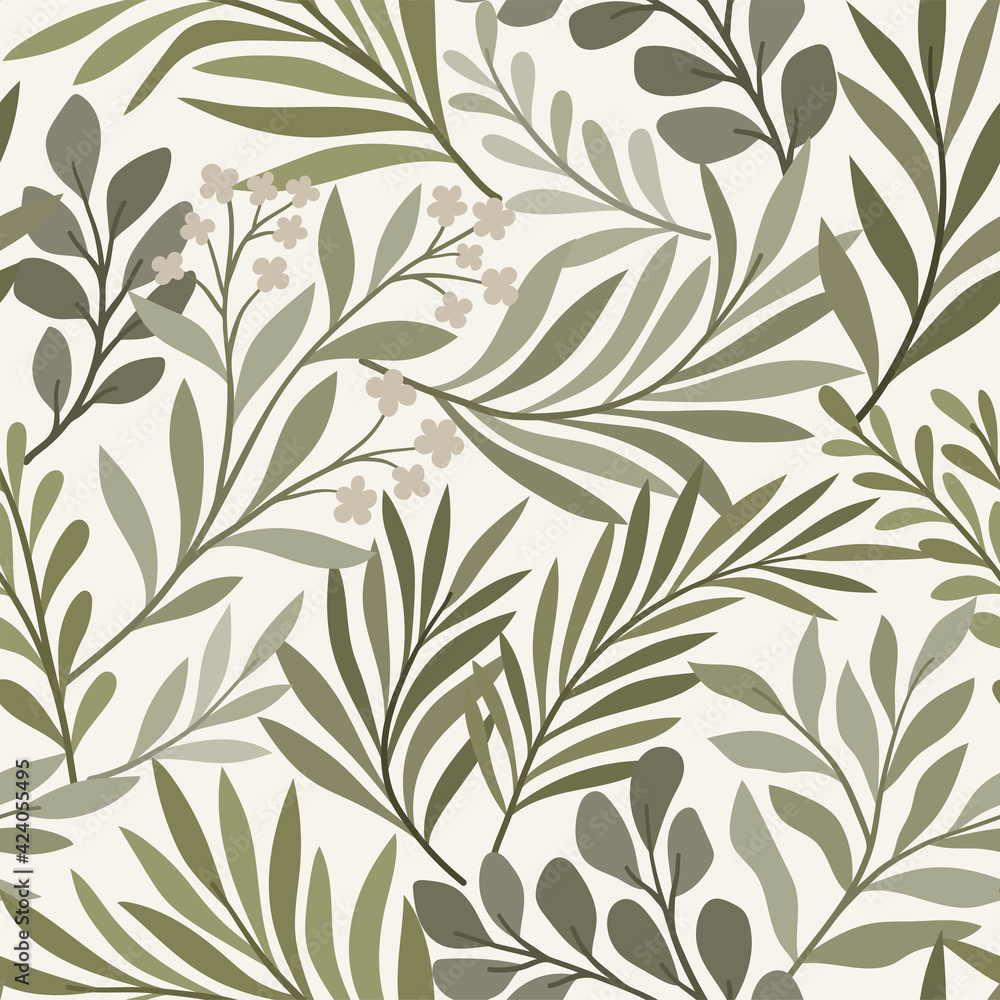 Vector hand drawn leaves seamless pattern. Abstract trendy floral background. Repeatable texture.