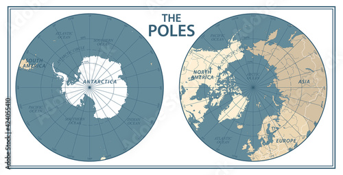The Poles - North Pole and South Pole - Vector Detailed Illustration
