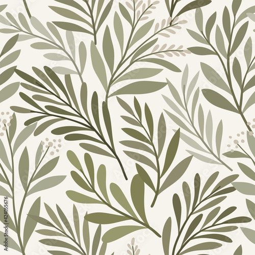 Vector hand drawn leaves seamless pattern. Abstract trendy floral background. Repeatable texture. © Daniela Iga