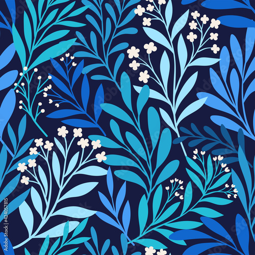 Vector hand drawn leaves seamless pattern. Abstract trendy floral background. Repeatable texture.