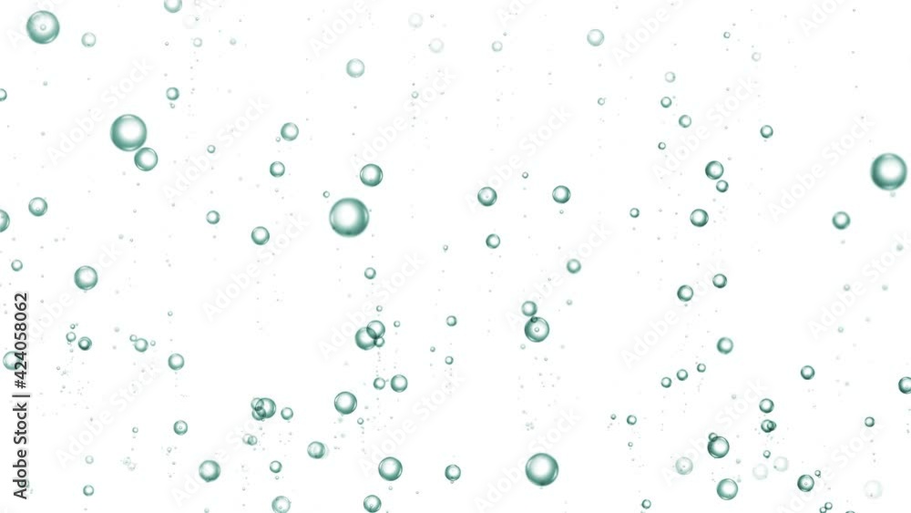 Air underwater bubbles floating and rising under transparent water isolated on white background.