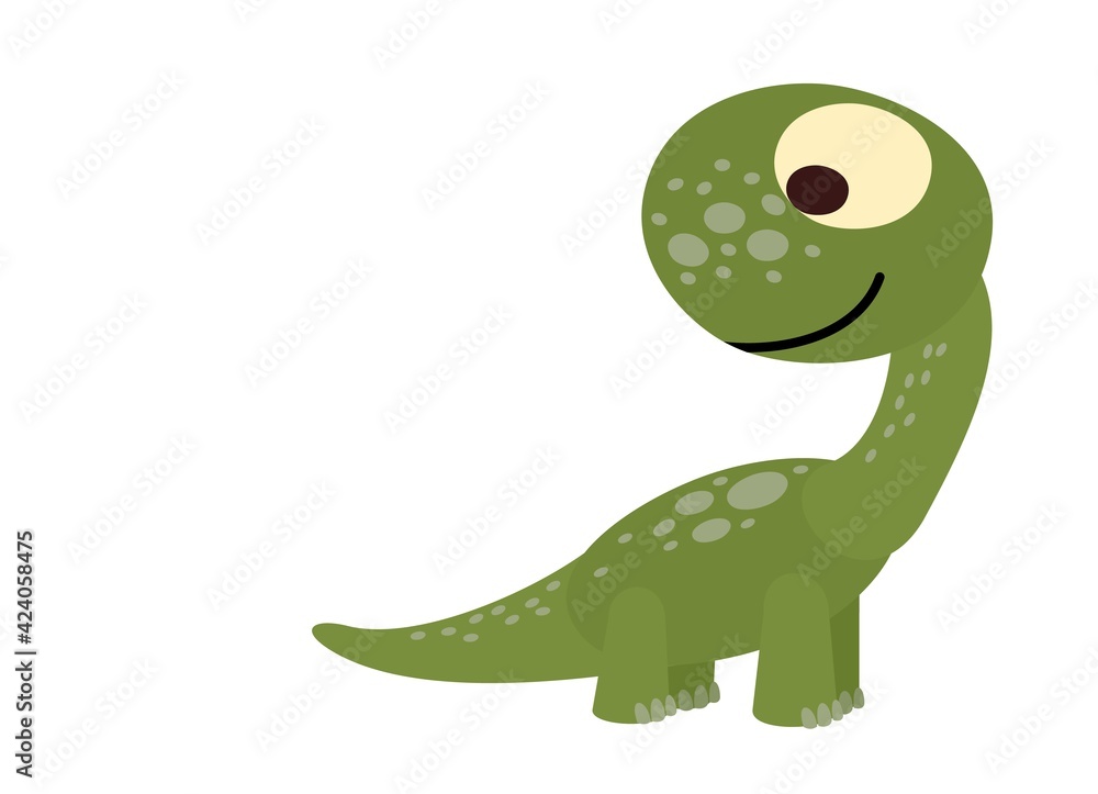 Obraz premium Baby dinosaur. The isolated object on a white background. Cheerful kind animal baby dino. Cartoons flat style. Prehistoric reptile. Funny. Illustration vector
