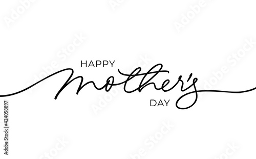 Happy Mother's Day elegant lettering with swooshes. Calligraphy vector text in linear style. Modern line calligraphy isolated on white background. Black ink illustration. Holiday lettering.