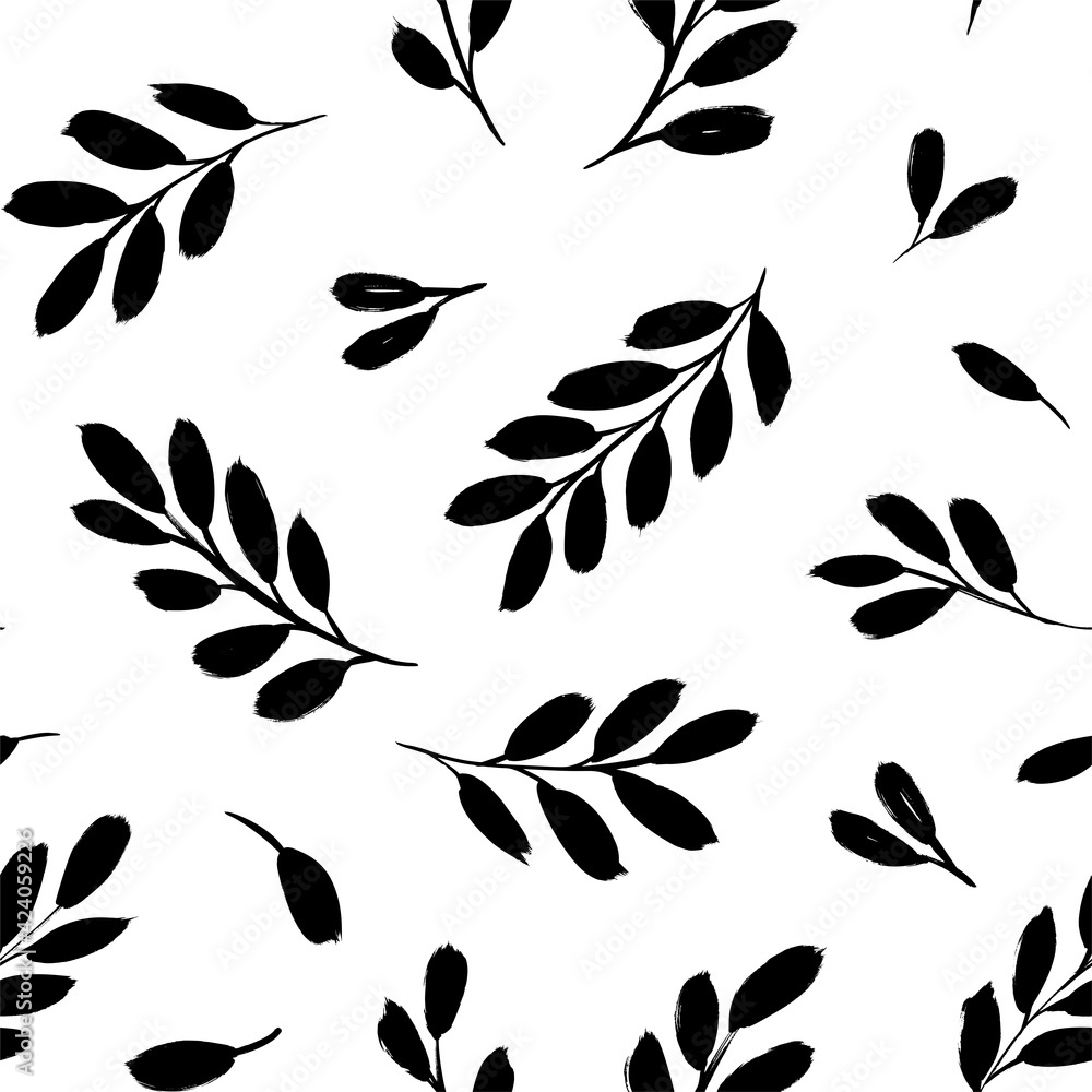 Leaves and branches vector seamless pattern. Black brush leaves and twigs. Olive branch modern ornament. Black ink texture with foliage. Hand drawn eucalyptus, laurel twig. Abstract plant motif Leaves and branches vector seamless pattern. Black brush leaves and twigs. Olive branch modern ornament. Black ink texture with foliage. Hand drawn eucalyptus, laurel twig. Abstract plant motif