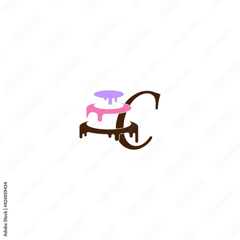 Letter C  icon with wedding cake  design template vector