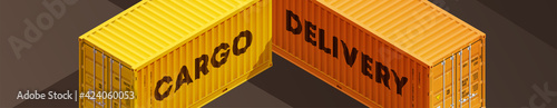 3D Isometric shipping cargo 20 and 40 ft container with closed doors. Large metal 40 foot containers for transportation. Delivery of cargo shipping. 3d illustration