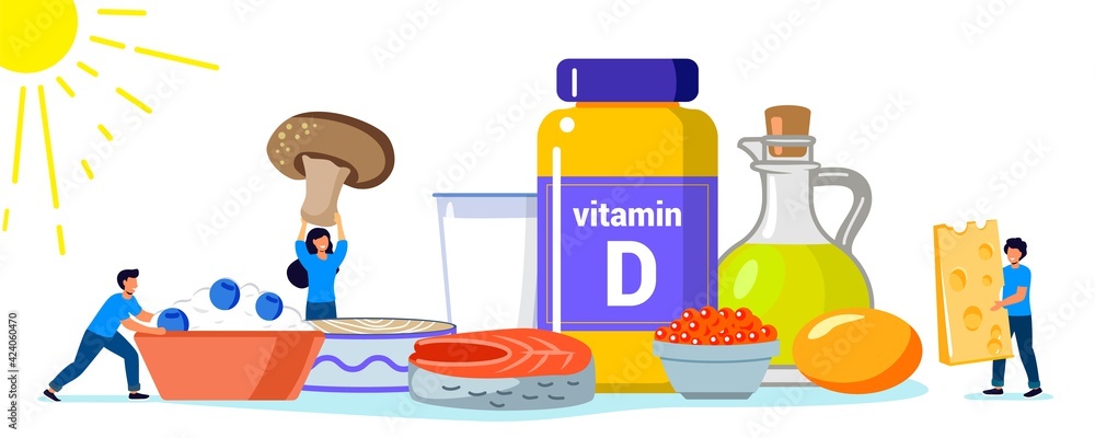 Vitamin D vector illustration Healthy eating and diet Different food rich of vitamin d Organic liver oil supplement and skin synthesis Dietetic organic nutrition Food supplement and health care concep Vitamin D vector illustration Healthy eating and diet Different food rich of vitamin d Organic liver oil supplement and skin synthesis Dietetic organic nutrition Food supplement and health care concep
