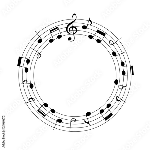 Music notes round frame, vector illustration.