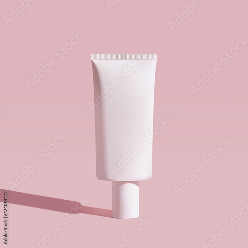Cosmetic white bottle. Womens cosmetic accessory for makeup, toning, fluid, lotion, serum. Packaging design, mock up, 3d illustration.