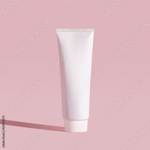 Cosmetic white bottle. Womens cosmetic accessory for makeup, cleansing gel, fluid, lotion, serum. Packaging design, mock up, 3d illustration.