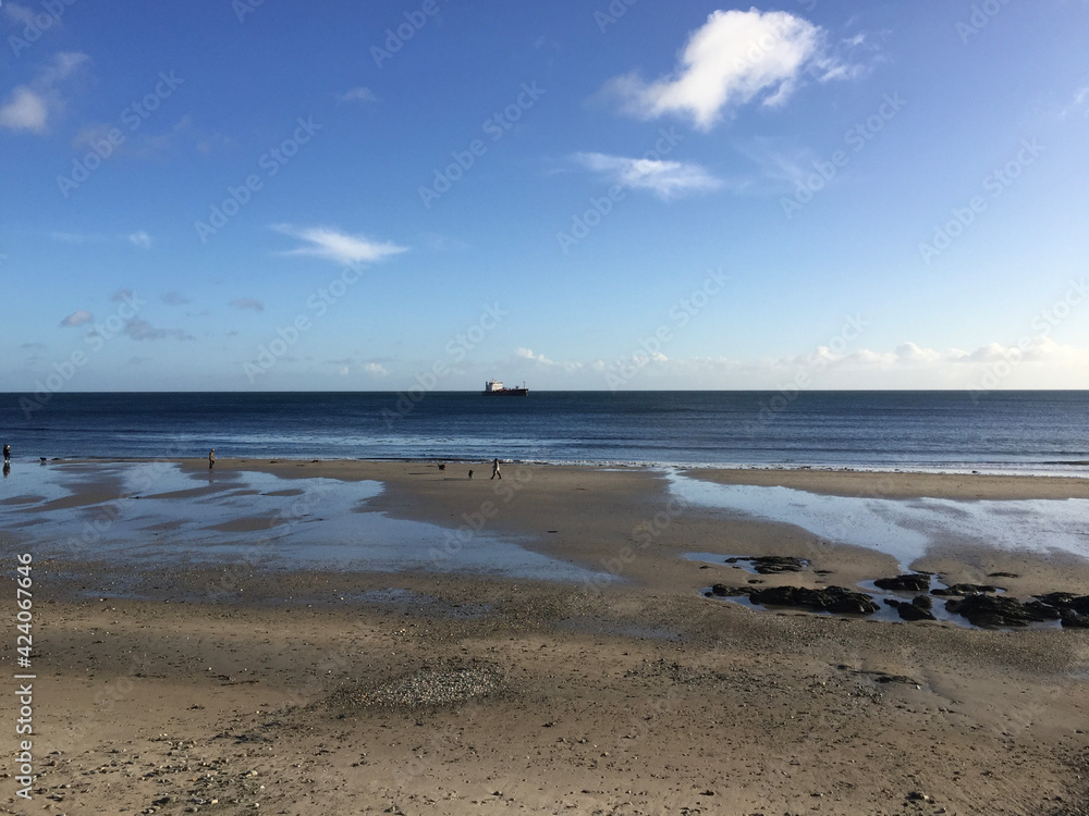 A winter day on Douglas beach at low tide, Isle of Man