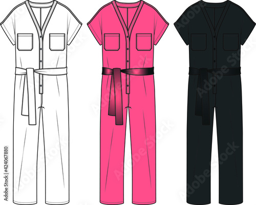 Flat sketch overalls design for women.