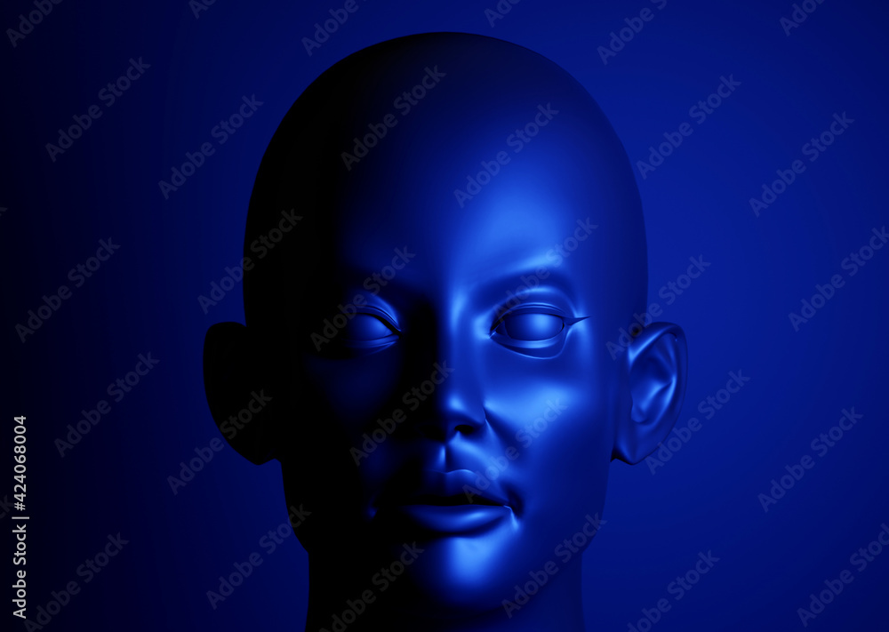 3d illustration rendering, ai robot head bionic face with data internet network, deep learning system technology machine 3d illustration rendering, ai robot head bionic face with data internet network, deep learning system technology machine