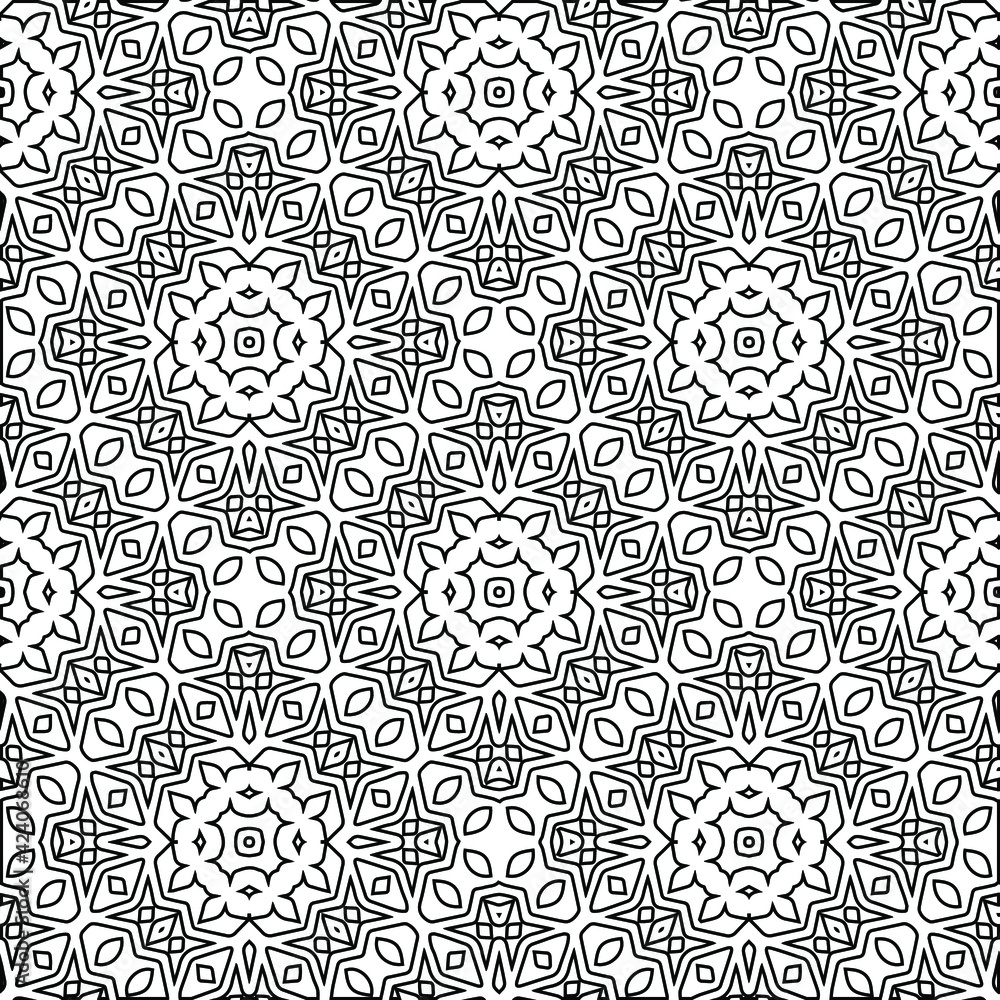 Geometric vector pattern with triangular elements. Seamless abstract ornament for wallpapers and backgrounds. Black and white colors. Geometric vector pattern with triangular elements. Seamless abstract ornament for wallpapers and backgrounds. Black and white colors.