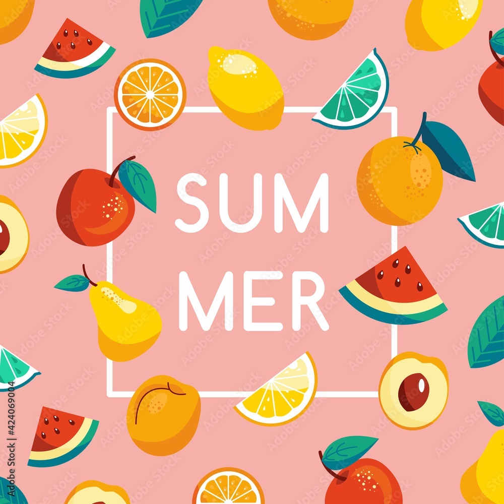 Summer sale banner with ripe fruit slices, bright design