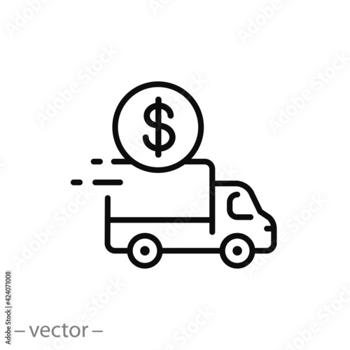cost shipping icon, freight, delivery fee, free or pay logistic, export price, thin line symbol on white background - editable stroke vector eps10