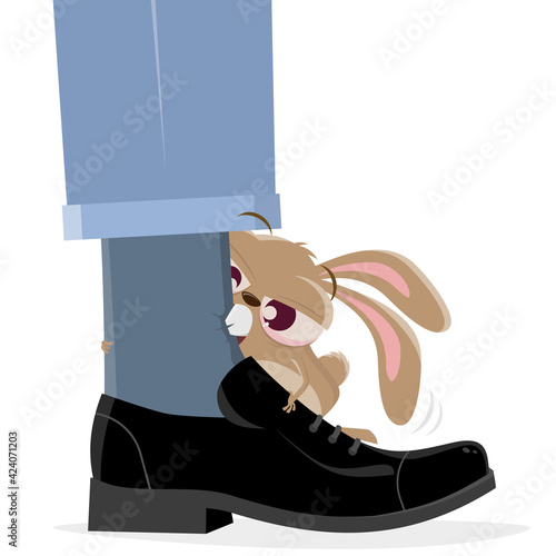angry cartoon rabbit biting in a mens leg