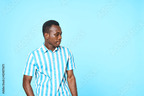 man african appearance in shirt casual clothing fashion blue background